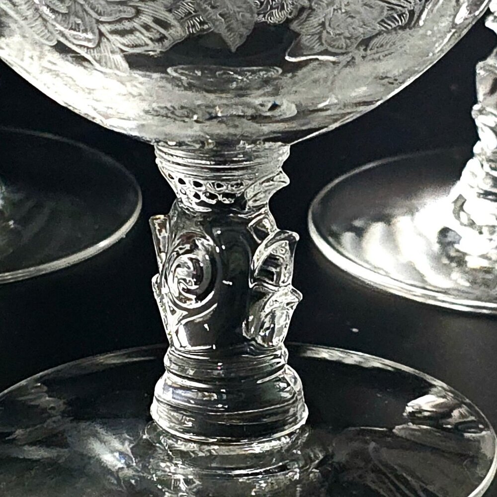 3 Heisey Rose Champagne Coupes 4.5" crystal vtg 1950s romantic vintage romance c - Picture 3 of 6
